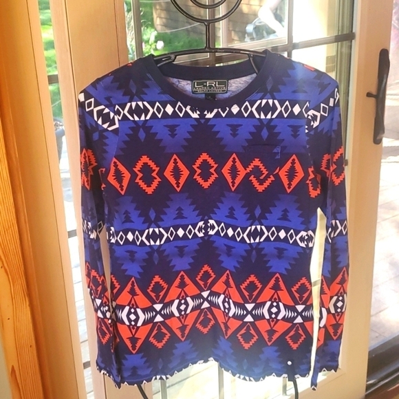 L-RL Lauren Active Ralph Lauren Multicolor Aztek Long Sleeve Sz. S Top - Picture 1 of 10
